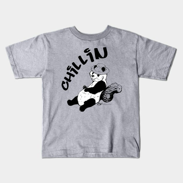 Chillin Panda B&W Kids T-Shirt by illykid